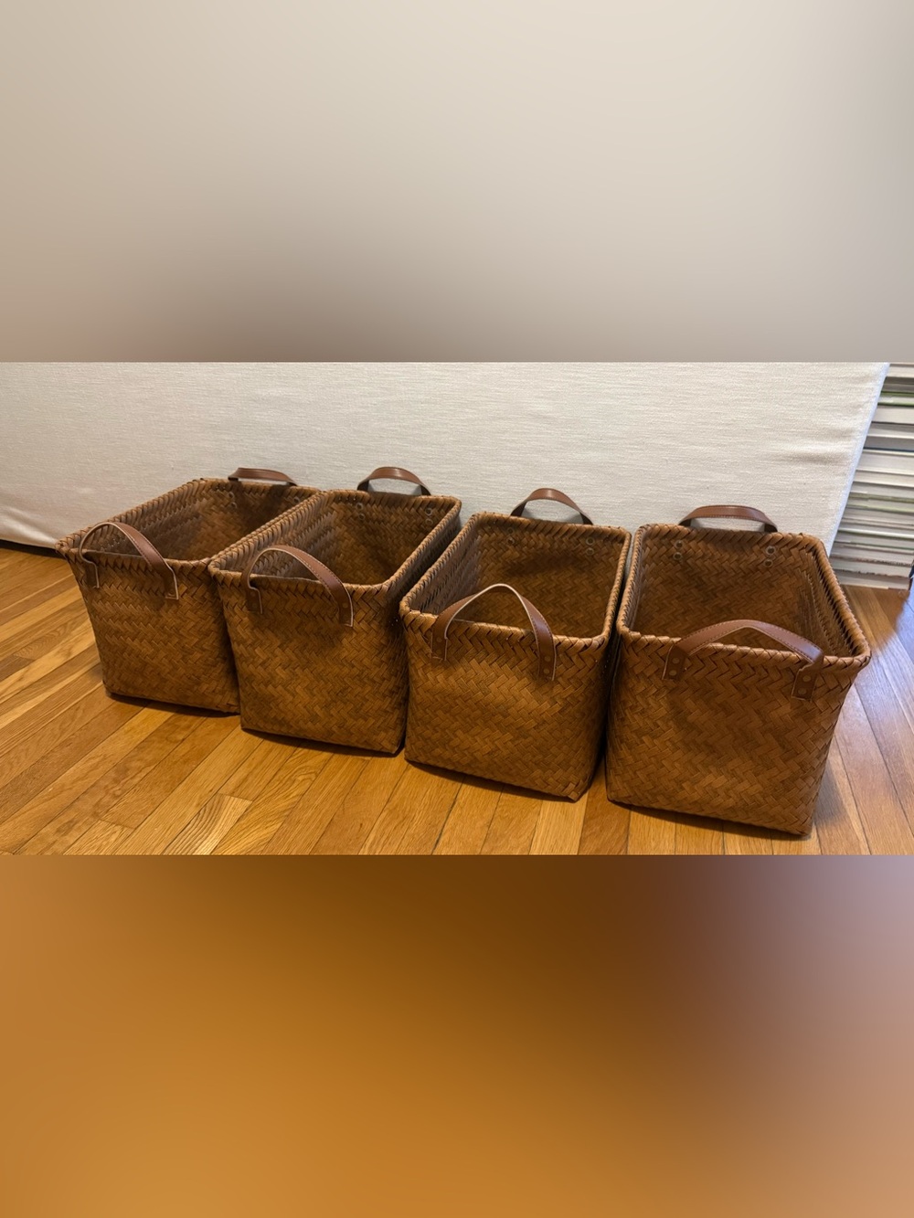Handwoven Storage Basket with Leather Handles